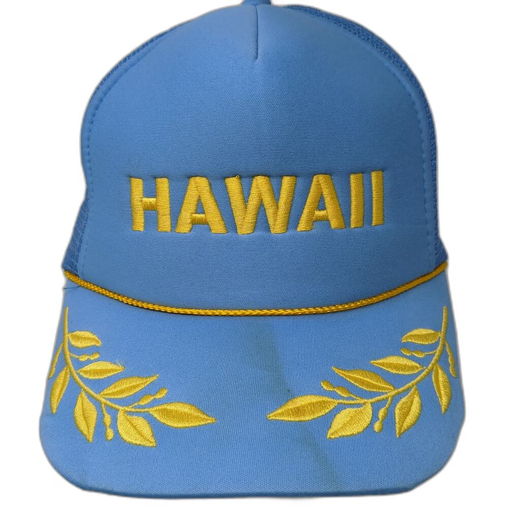 Hawaiian Headwear Trucker Hat Blue Yellow One Size Hawaii Scrambled Eggs Rope